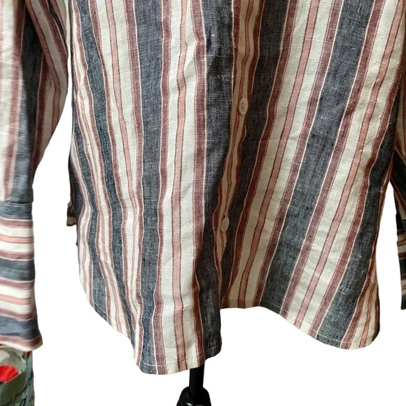 Frame Linen Striped Bib Button Down Shirt Oversized Gray Pink Cream Size XS - Picture 8 of 16